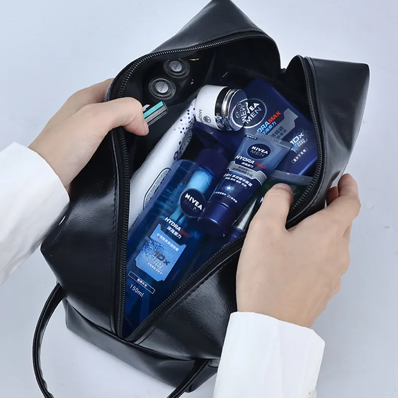 HAWA PU Makeup Bags Toiletry Bags Unisex Black/Brown-3