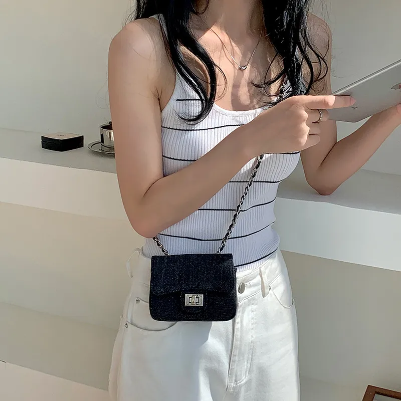 HAWA Denim Shoulder Bag Crossbody Bag Small Size Women's Light Blue/Dark Blue/Black-13