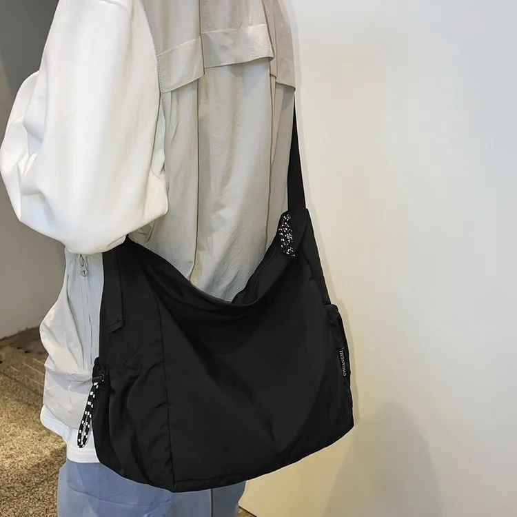HAWA Nylon Shoulder Bag Unisex Ecru/Apricot Blue/Green Black-16