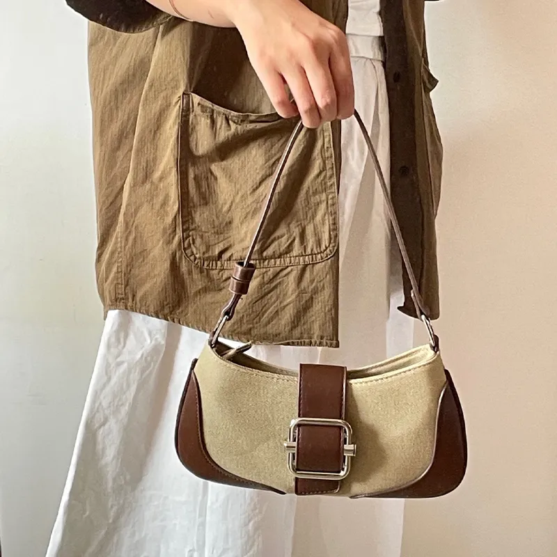 HAWA PU/Canvas Canvas Bag Shoulder Bag Baguette Bag Dumpling Bag Shoulder Bag Medium Size Women's Multicolor-27