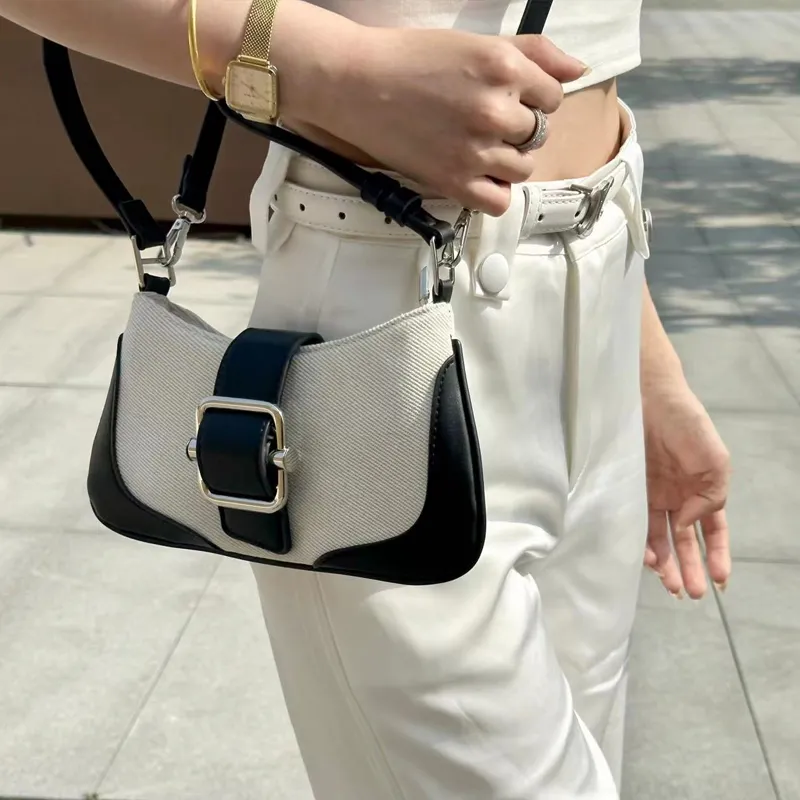 HAWA PU/Canvas Canvas Bag Shoulder Bag Baguette Bag Dumpling Bag Shoulder Bag Medium Size Women's Multicolor-9