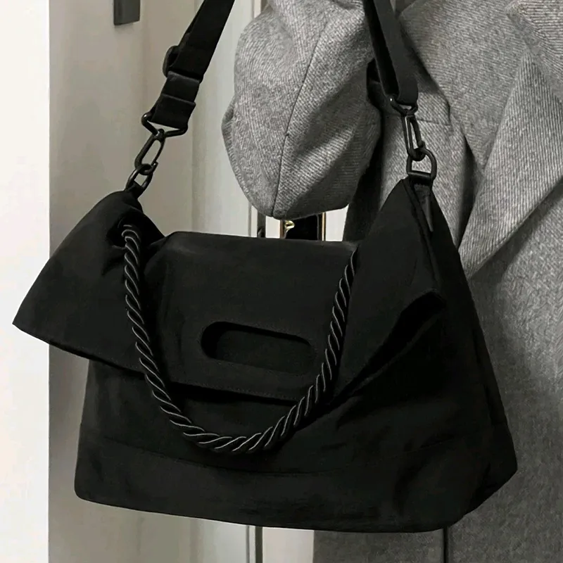 HAWA Nylon Messenger Bag Shoulder Bag Crossbody Bag Large Size Unisex Black-1