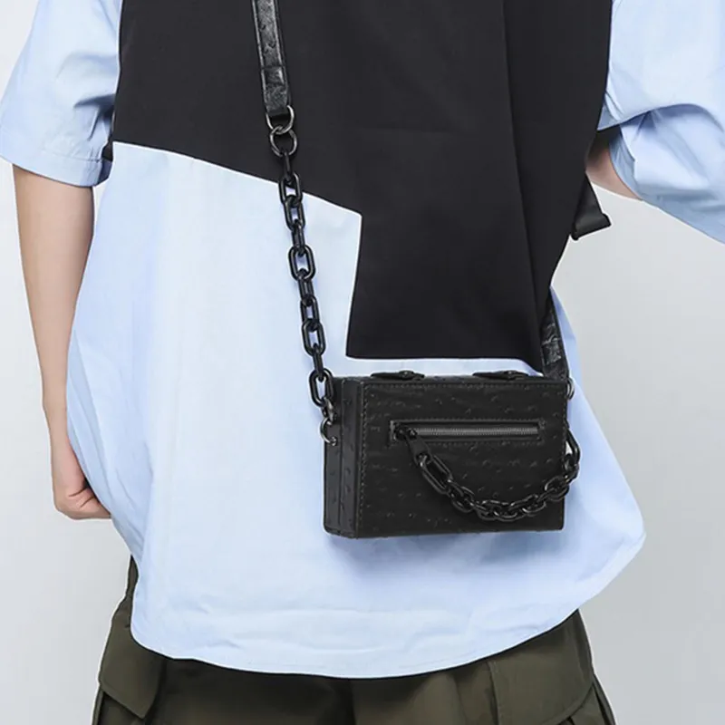 HAWA PU Small Square Bag Crossbody Bag Box Bag Cell Phone Pouch Small Size Unisex Black Chain/Black Orange Chain-3