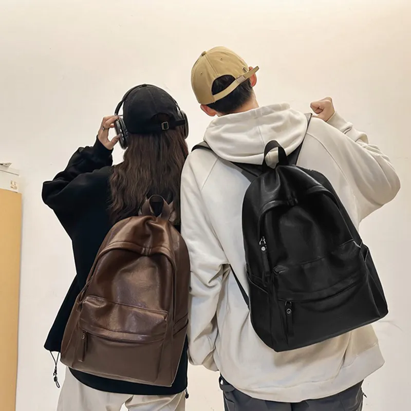 HAWA Artificial Leather Backpack Regular Unisex Black/Coffee/Brown-1