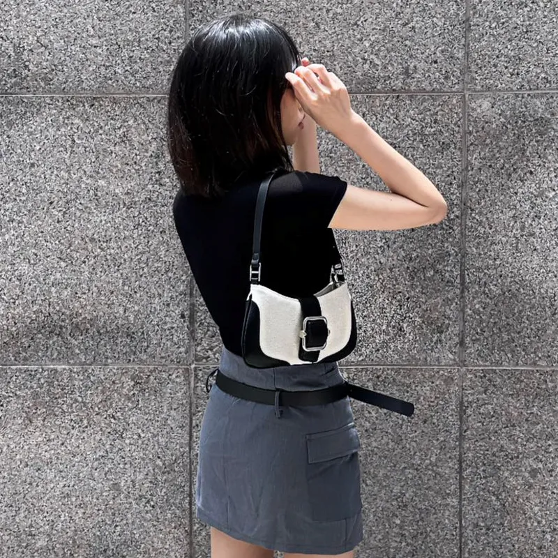 HAWA PU/Canvas Canvas Bag Shoulder Bag Baguette Bag Dumpling Bag Shoulder Bag Medium Size Women's Multicolor-5