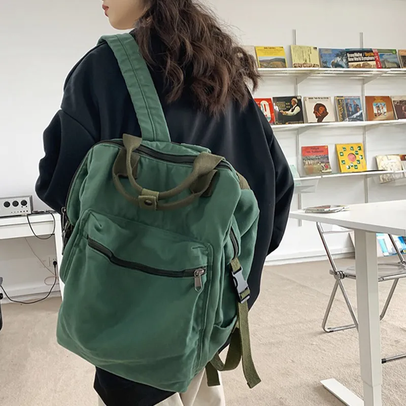 HAWA Canvas Backpack Regular Unisex Green/Black/Ecru/Brown-3