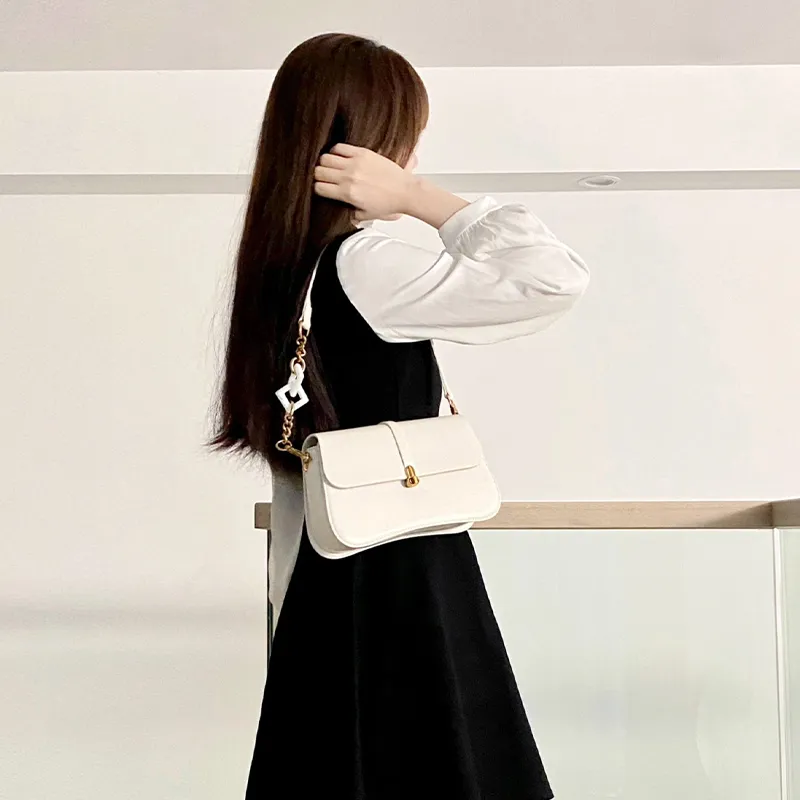 HAWA PU Shoulder Bag Small Square Bag Baguette Bag Crossbody Bag Shoulder Bag Medium Size Women's Black/Ecru/Apricot-13