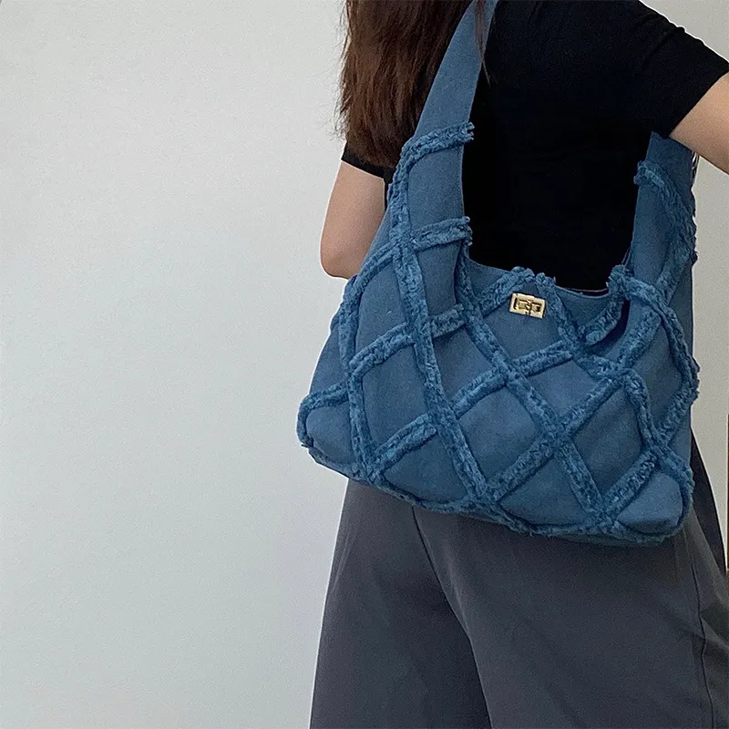 HAWA Denim Shoulder Bag Medium Size Women's Blue-7