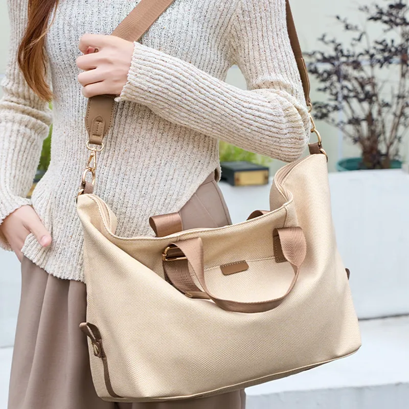 HAWA Canvas Handbag Regular Unisex Apricot Cream/Light Gray/Dark Gray-6