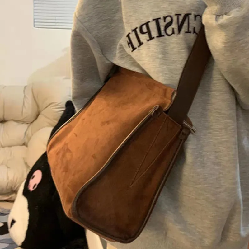 HAWA Velour Crossbody Bag Shoulder Bag Unisex Brown/Black-3