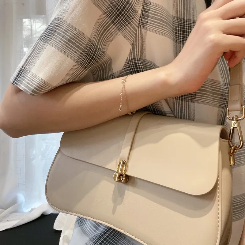 HAWA PU Shoulder Bag Small Square Bag Baguette Bag Crossbody Bag Shoulder Bag Medium Size Women's Black/Ecru/Apricot-17