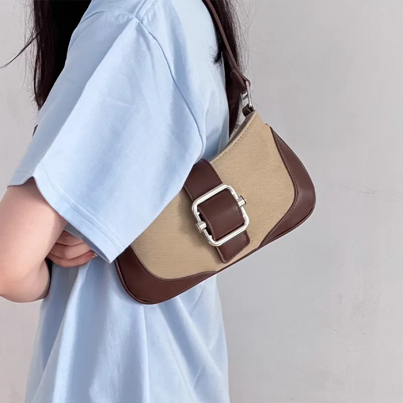HAWA PU/Canvas Canvas Bag Shoulder Bag Baguette Bag Dumpling Bag Shoulder Bag Medium Size Women's Multicolor-26