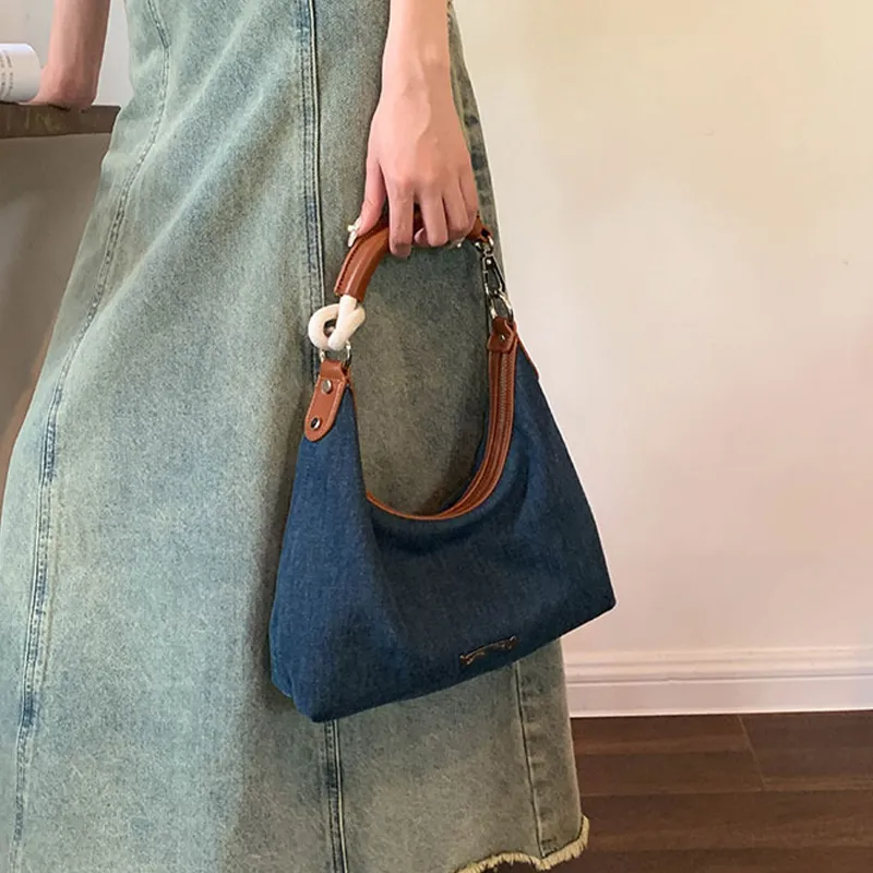 HAWA Denim Tote Bag Shopping Bag Shoulder Bag Handbag Crossbody Bag Shoulder Bag Medium Size Women's Denim Blue-7