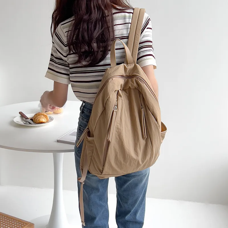 HAWA Nylon Backpack Large Size Unisex Apricot/Khaki/Green/Black-5