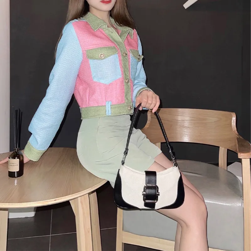 HAWA PU/Canvas Canvas Bag Shoulder Bag Baguette Bag Dumpling Bag Shoulder Bag Medium Size Women's Multicolor-10