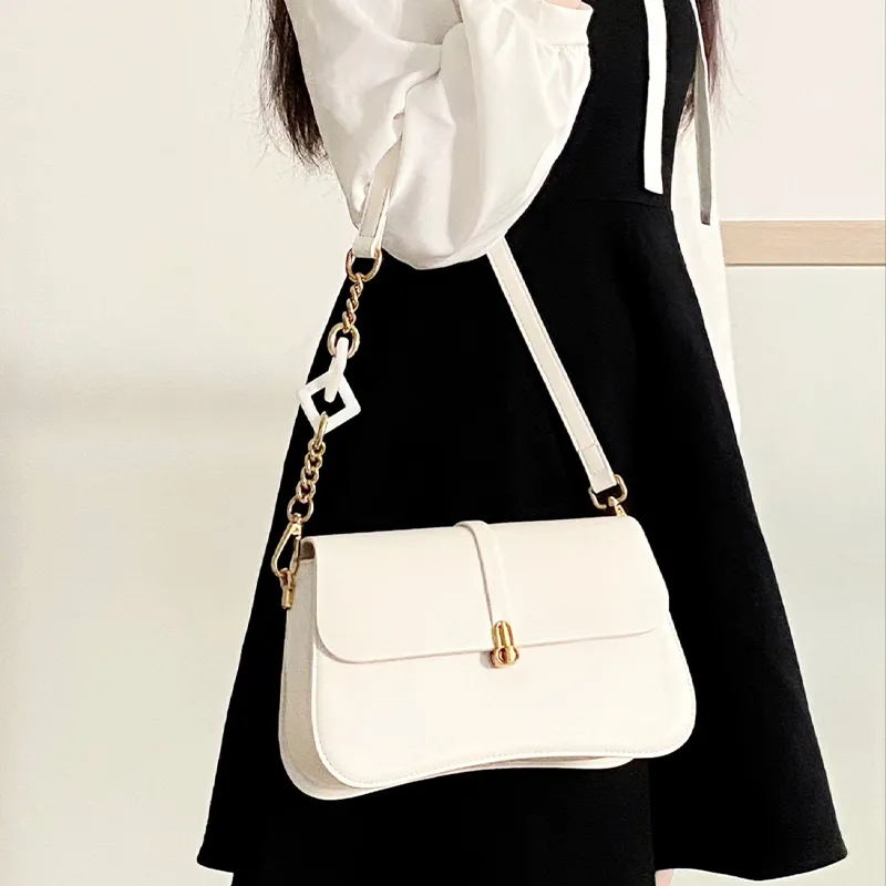 HAWA PU Shoulder Bag Small Square Bag Baguette Bag Crossbody Bag Shoulder Bag Medium Size Women's Black/Ecru/Apricot-12