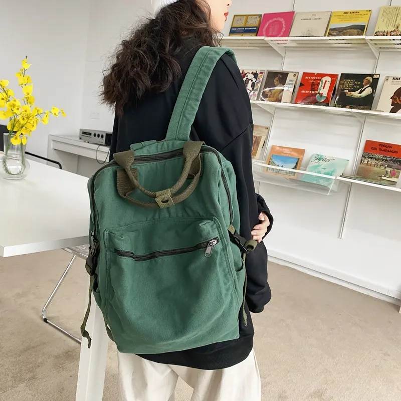 HAWA Canvas Backpack Regular Unisex Green/Black/Ecru/Brown-2