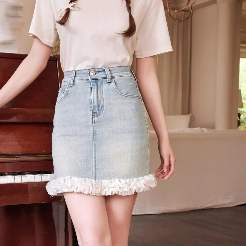 CLOUD SEASON Denim Short Skirts Women's Blue-3