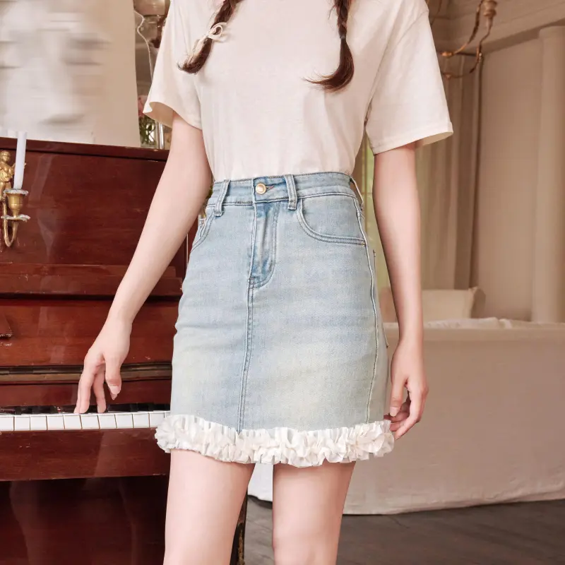 CLOUD SEASON Denim Short Skirts Women's Blue-2