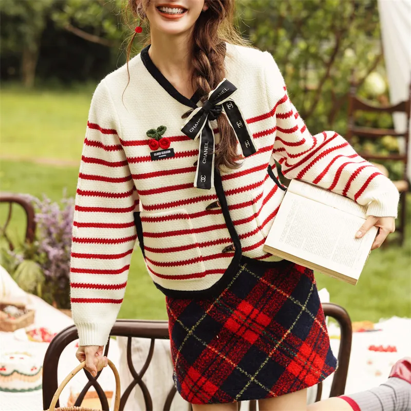 CLOUD SEASON Knitwear Women's Red And White Stripes-5