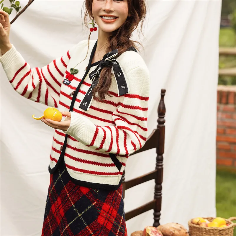 CLOUD SEASON Knitwear Women's Red And White Stripes-3