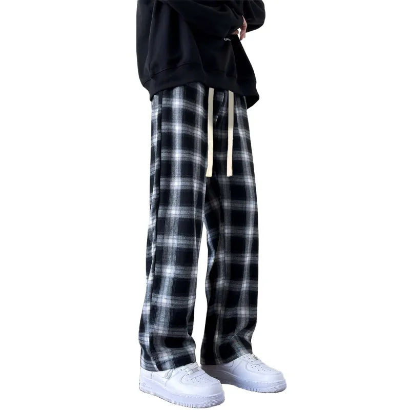 Mackyo Casual Pants Unisex Black Plaid-3