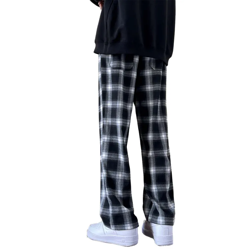 Mackyo Casual Pants Unisex Black Plaid-4