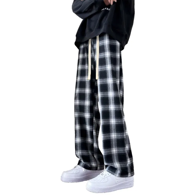 Mackyo Casual Pants Unisex Black Plaid-2