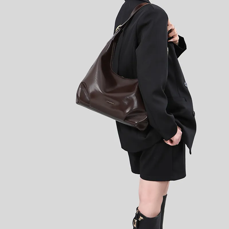 Tanita West Cow Leather Tote Shoulder Bag Crossbody Bag Large Size Women's Chocolate Brown-4