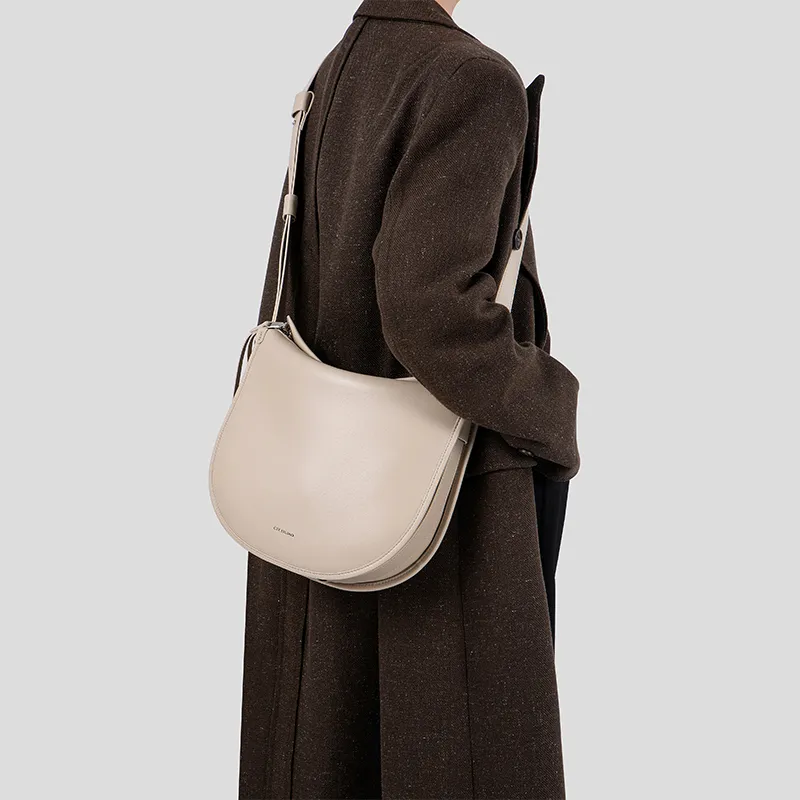 Tanita West Cow Leather Saddle Bag, Shoulder Bag Medium Size Women's Coffee/Black-14