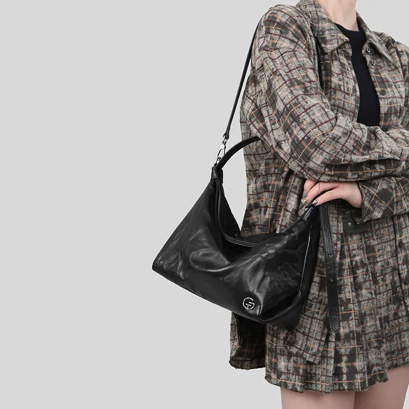 Tanita West Cow Leather Tote Bag Shoulder Bag Medium Size Women's Black-6