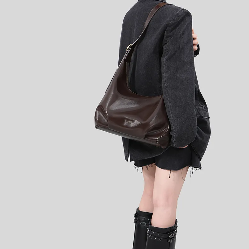 Tanita West Cow Leather Tote Shoulder Bag Crossbody Bag Large Size Women's Chocolate Brown-2