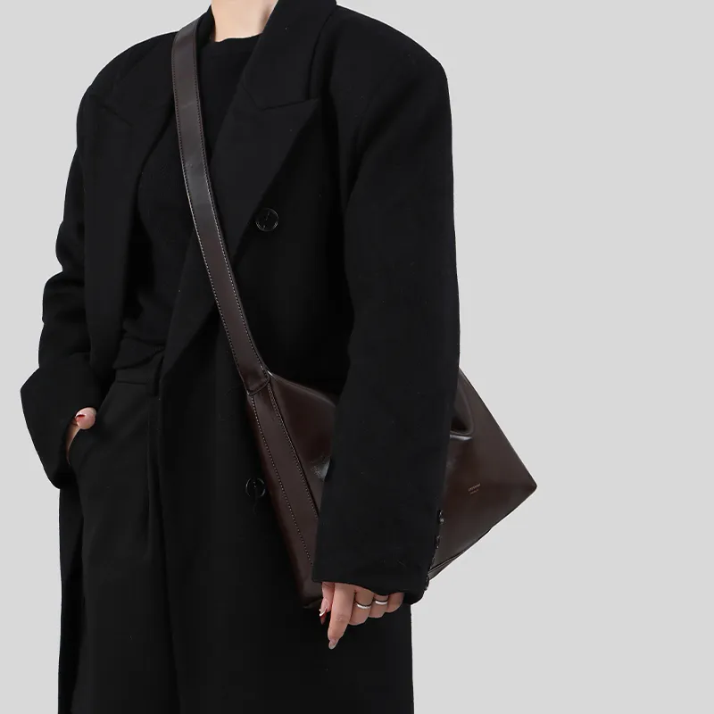 Tanita West Cow Leather Shoulder Bag Large Size Women's Chocolate Brown-4