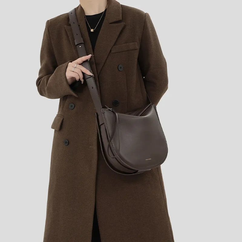 Tanita West Cow Leather Saddle Bag, Shoulder Bag Medium Size Women's Coffee/Black-5