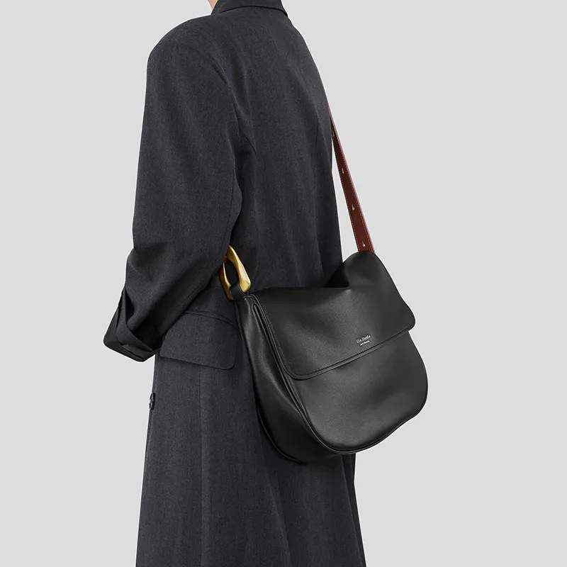 Tanita West Cow Leather Tote Bag Shopping Bag Shoulder Bag Crossbody Bag Large Size Women's Black-5