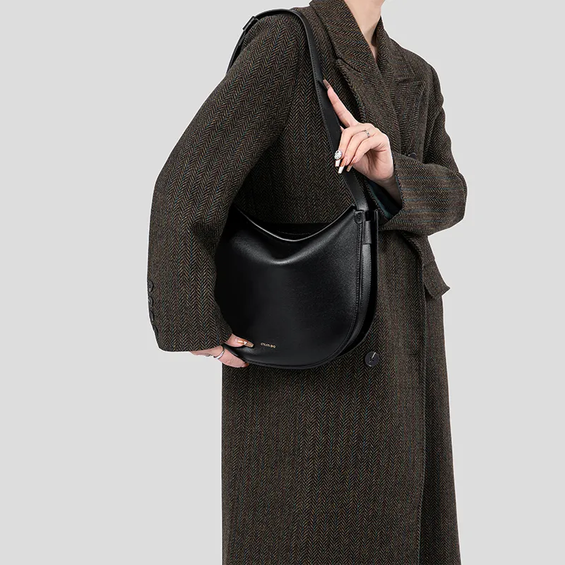 Tanita West Cow Leather Saddle Bag, Shoulder Bag Medium Size Women's Coffee/Black-10