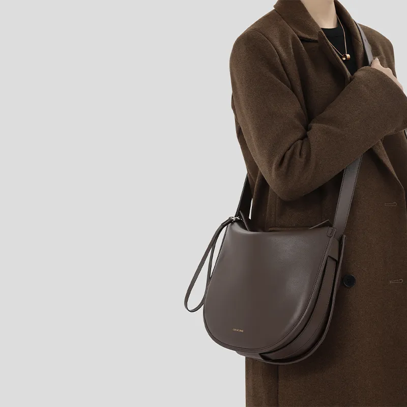 Tanita West Cow Leather Saddle Bag, Shoulder Bag Medium Size Women's Coffee/Black-3
