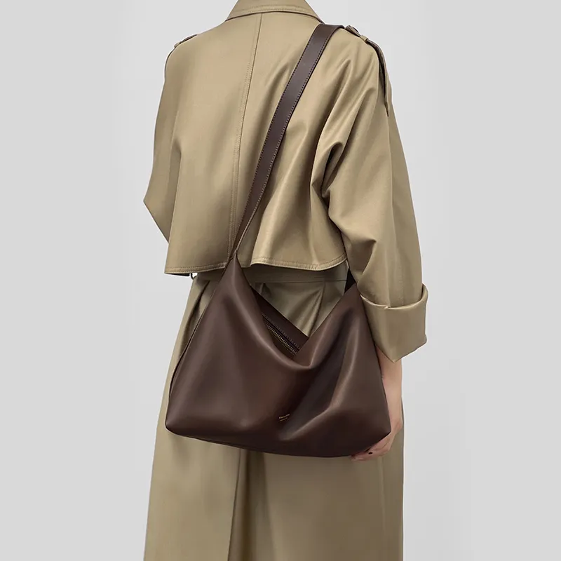 Tanita West Cow Leather Tote Bag Shopping Bag Crossbody Bag Shoulder Bag Large Size Women's Coffee/Black/Cream White-5