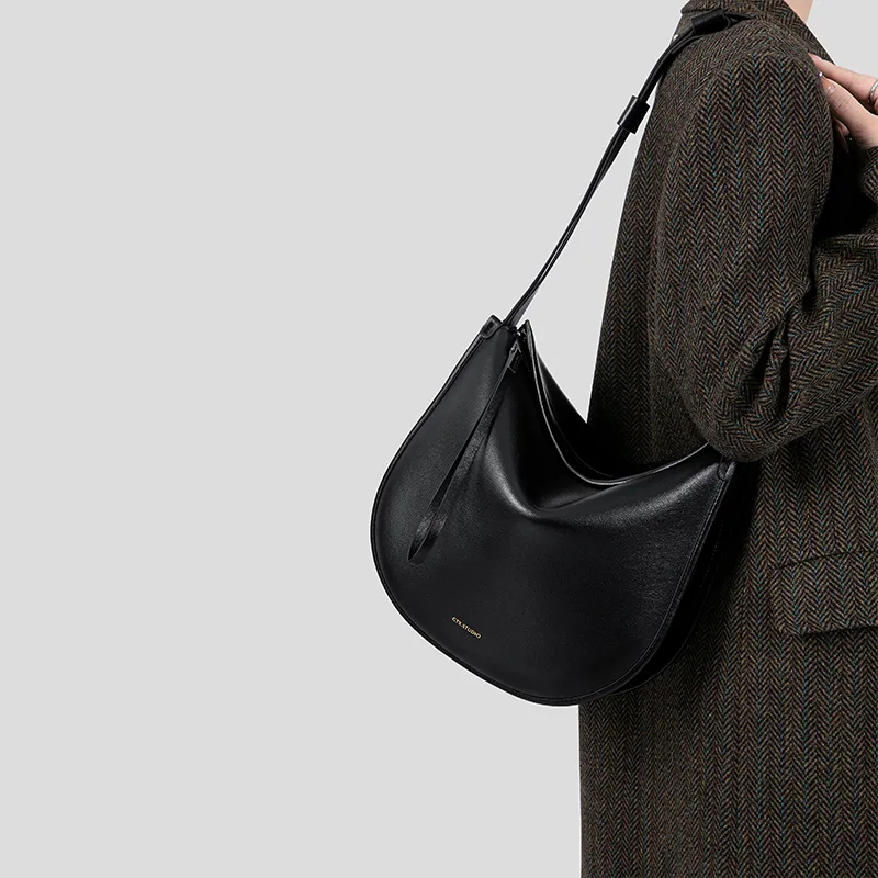 Tanita West Cow Leather Saddle Bag, Shoulder Bag Medium Size Women's Coffee/Black-7