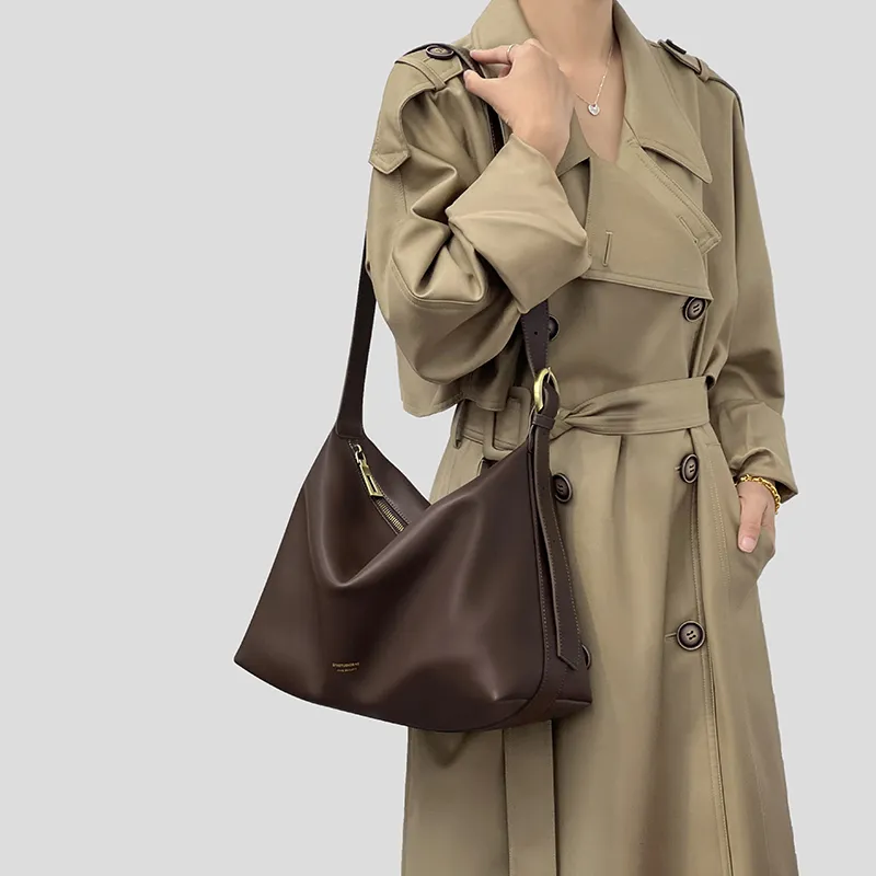Tanita West Cow Leather Tote Bag Shopping Bag Crossbody Bag Shoulder Bag Large Size Women's Coffee/Black/Cream White-3