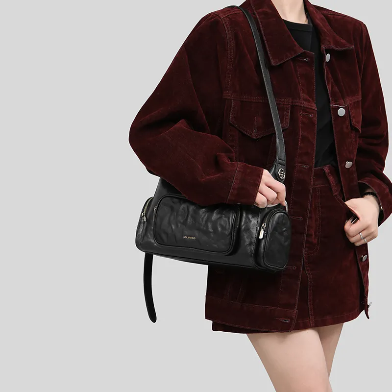 Tanita West Cow Leather Shoulder Bag Women's Black-3