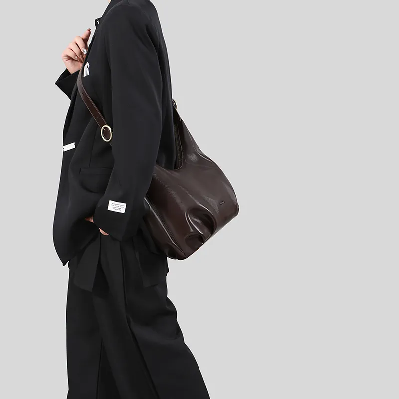 Tanita West Cow Leather Tote Shoulder Bag Crossbody Bag Large Size Women's Chocolate Brown-6