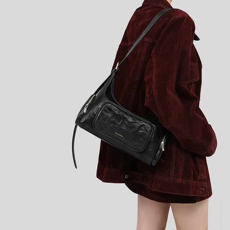 Tanita West Cow Leather Shoulder Bag Women's Black-1