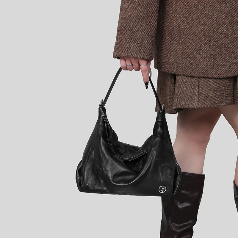 Tanita West Cow Leather Tote Bag Shoulder Bag Medium Size Women's Black-5