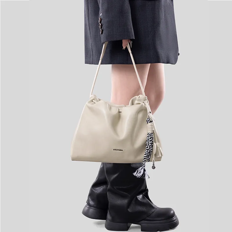 Tanita West Cow Leather Tote Bag, Shopping Bag, Shoulder Bag Medium Size Women's Ecru-5