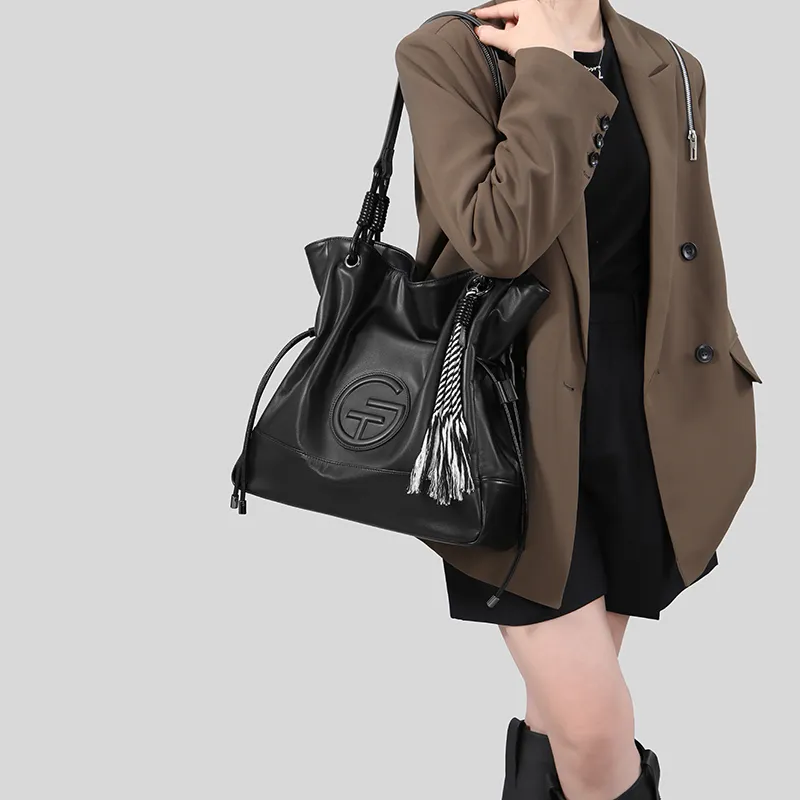 Tanita West Top Grain Cow Leather Tote Handbag, Shoulder Bag Large Size Women's Serene Black-2