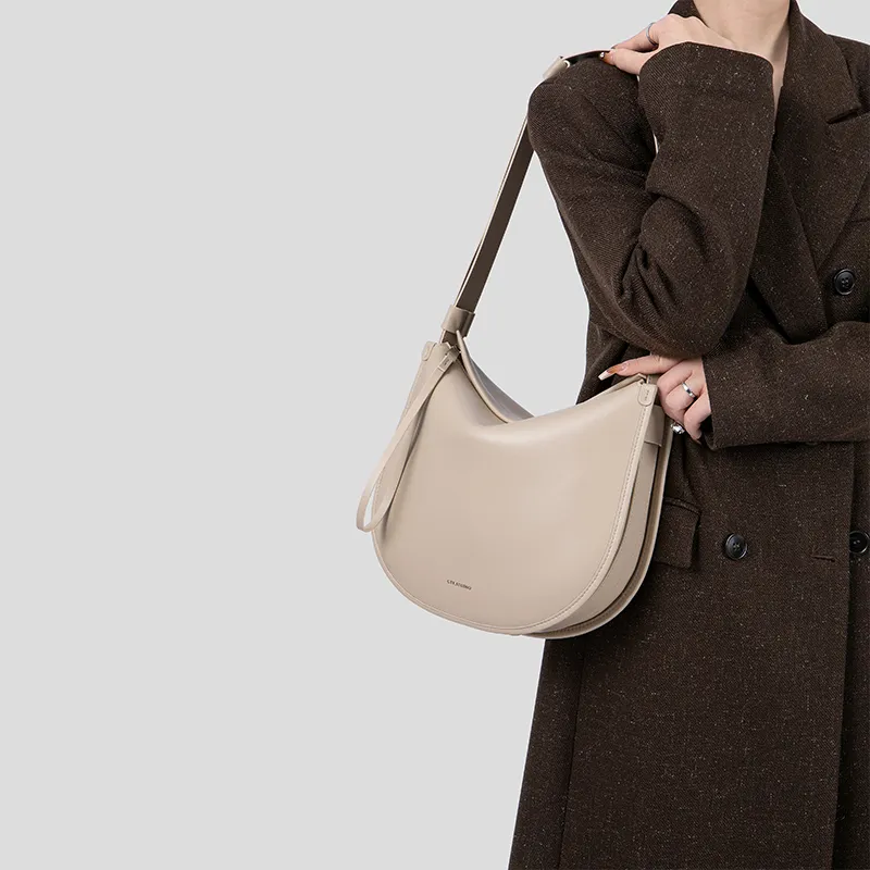 Tanita West Cow Leather Saddle Bag, Shoulder Bag Medium Size Women's Coffee/Black-15
