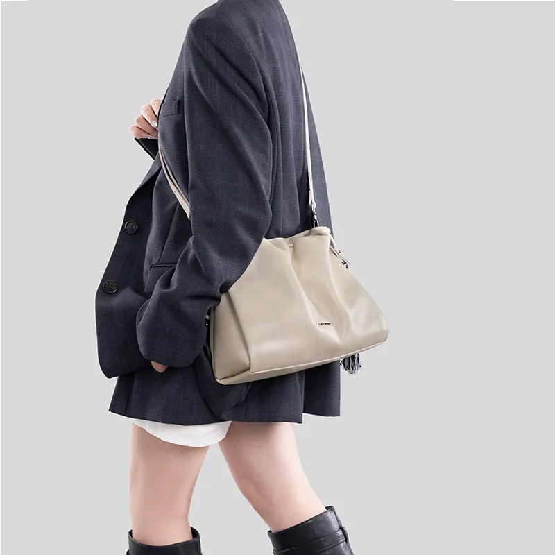 Tanita West Cow Leather Tote Bag, Shopping Bag, Shoulder Bag Medium Size Women's Ecru-2