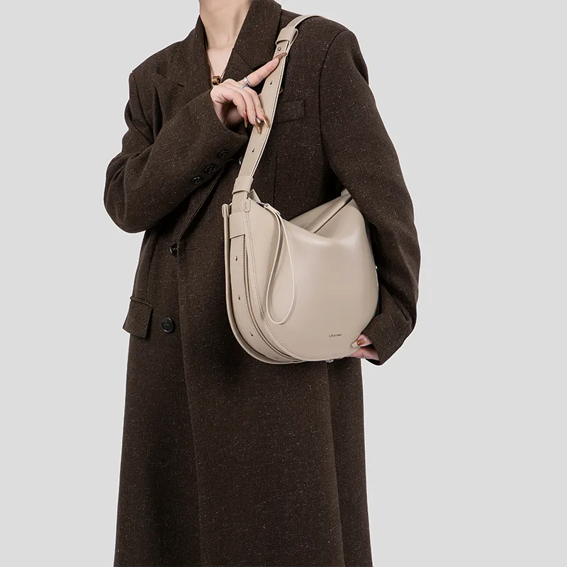 Tanita West Cow Leather Saddle Bag, Shoulder Bag Medium Size Women's Coffee/Black-16