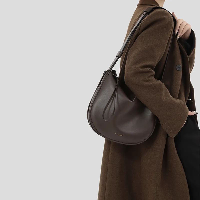 Tanita West Cow Leather Saddle Bag, Shoulder Bag Medium Size Women's Coffee/Black-1